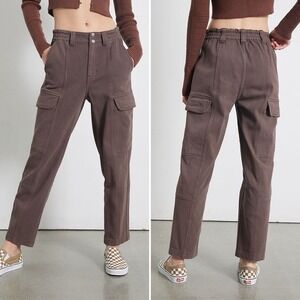 Pacsun Brown Elastic‎ Waist Cargo Pants Womens Size Medium Utility Baggy